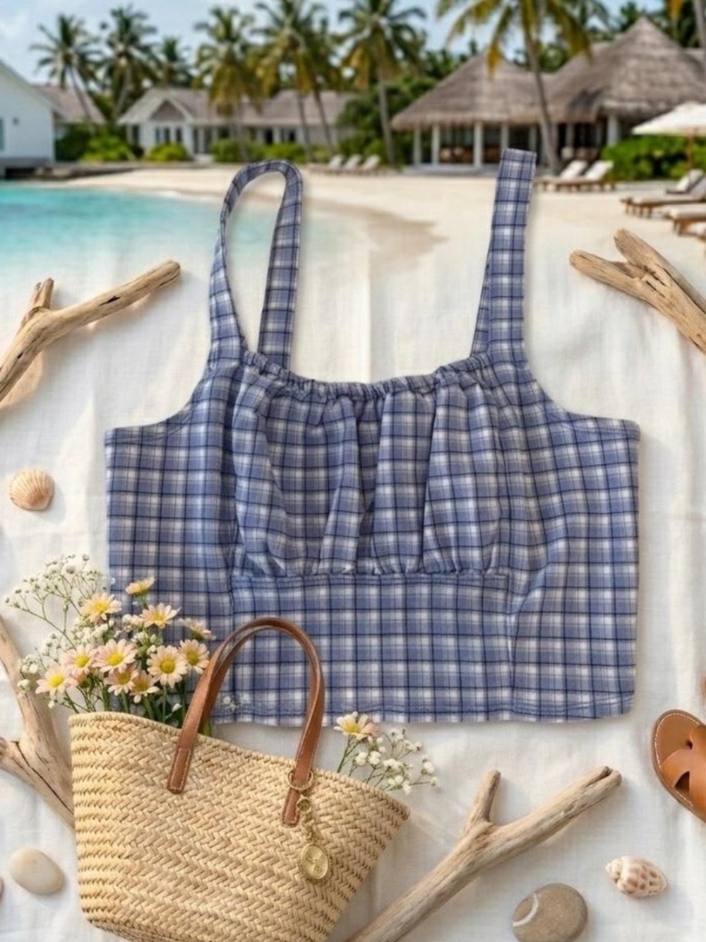 #9 Hollister Light Blue Plaid Cropped Tank